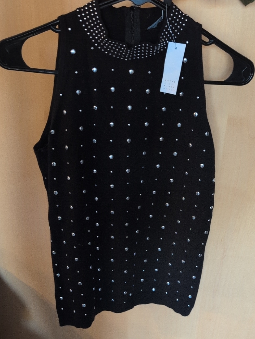 White House Black Market Black Stud-Accent Knit Top